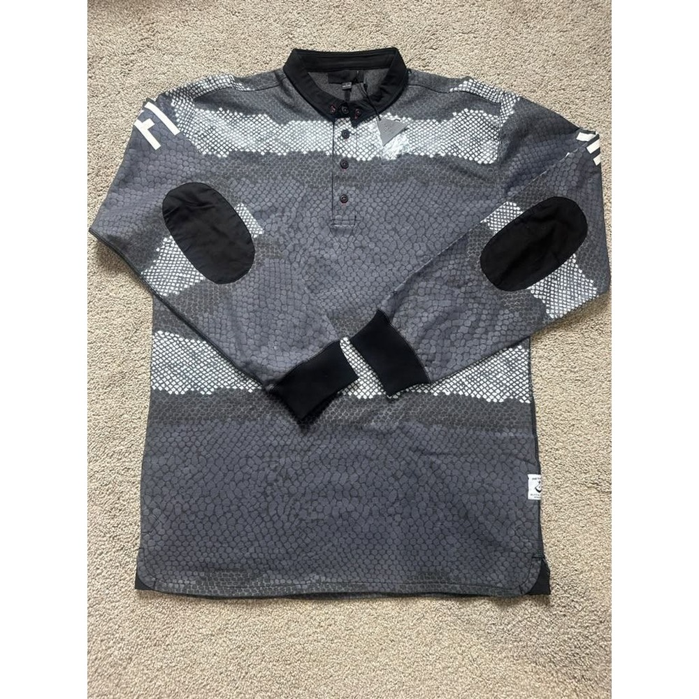 Blvck Scvle Mikado Long Sleeve Rugby Polo Shirt Grey Snake Print